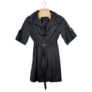 Ambition Petite Black Belted Trench Coat Short Sleeve Women‎ PS Jacket